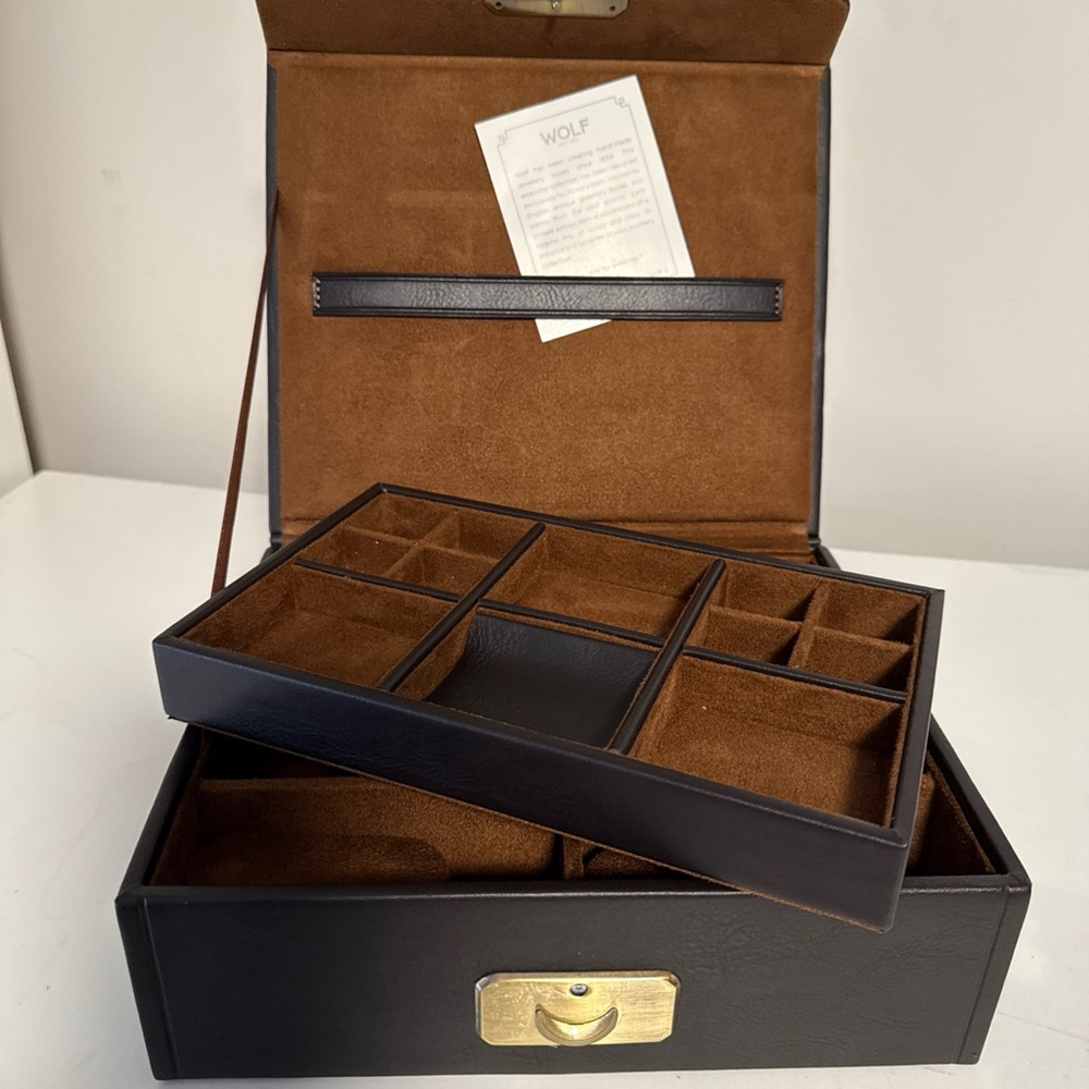Pottery Barn Jewlery Box Watch Case Travel Vintage Rare Brown